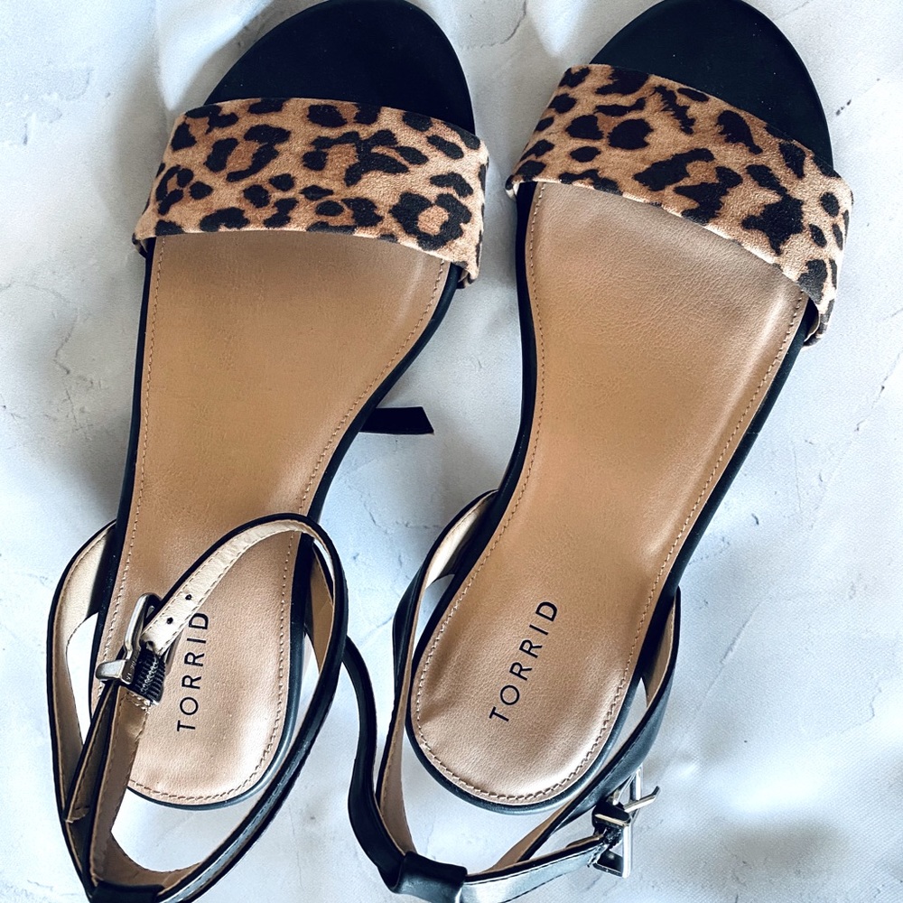 Ashley Stewart Leopard print sandals.
